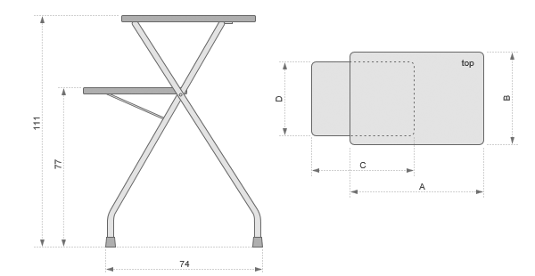 Wymiary stolika projekcyjnego Gigant II