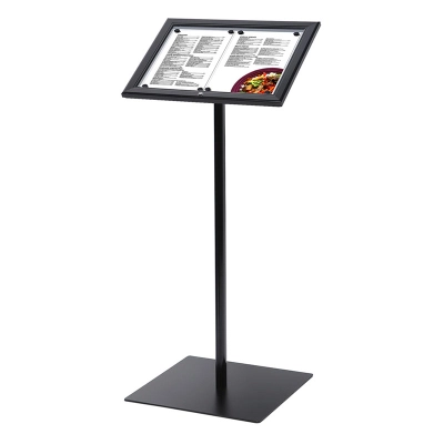 Czarny stojak na menu 2xA4 z zamykaną gablotą